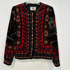 Vintage 80s Saxton Hall Lightweight Jacket Lined Black MultiColor EUC Size 7 / 8